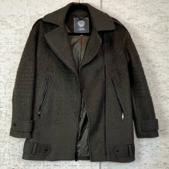 VINCE CAMUTO Womens Wool Blend Coat XS Boxy Deep Olive Green - Picture 1 of 16